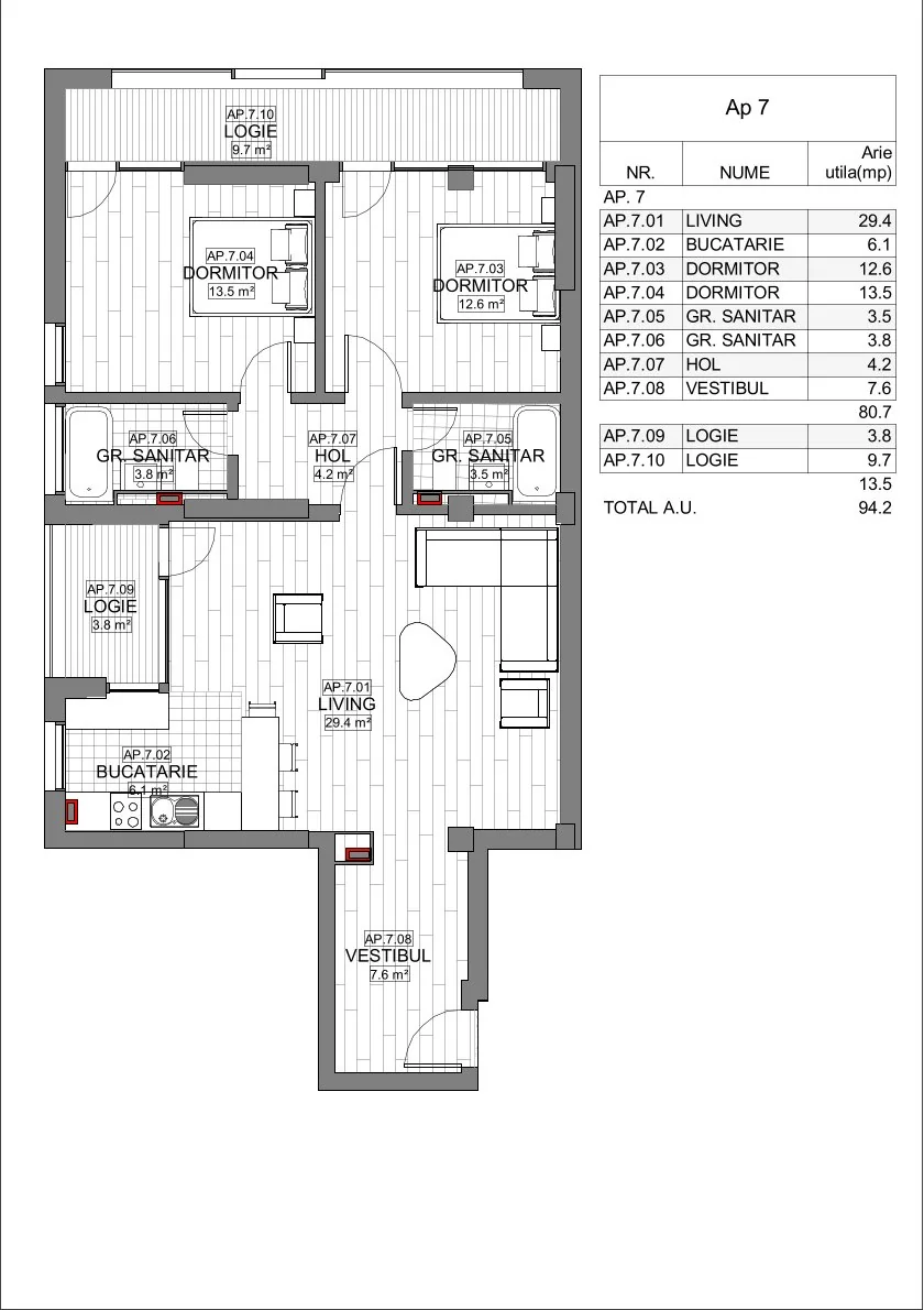 Schiță Apartamente 3 camere