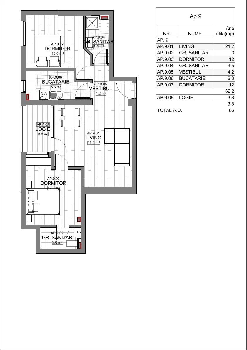 Schiță Apartamente 3 camere