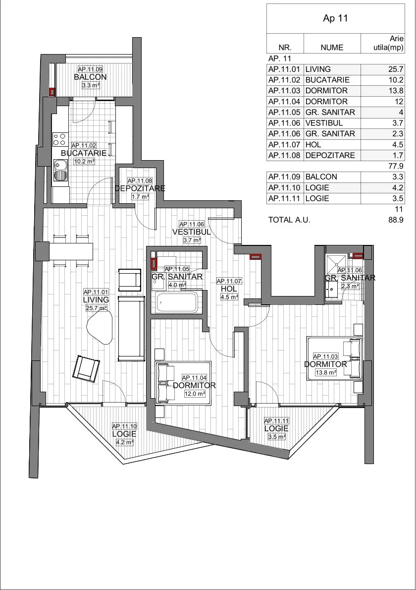 Schiță Apartamente 3 camere