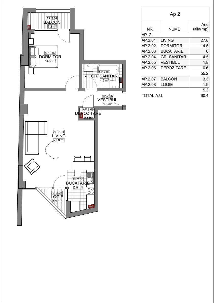 Schiță Apartamente 2 camere