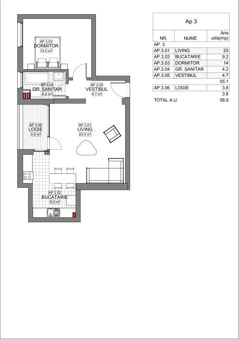 Schiță Apartamente 2 camere